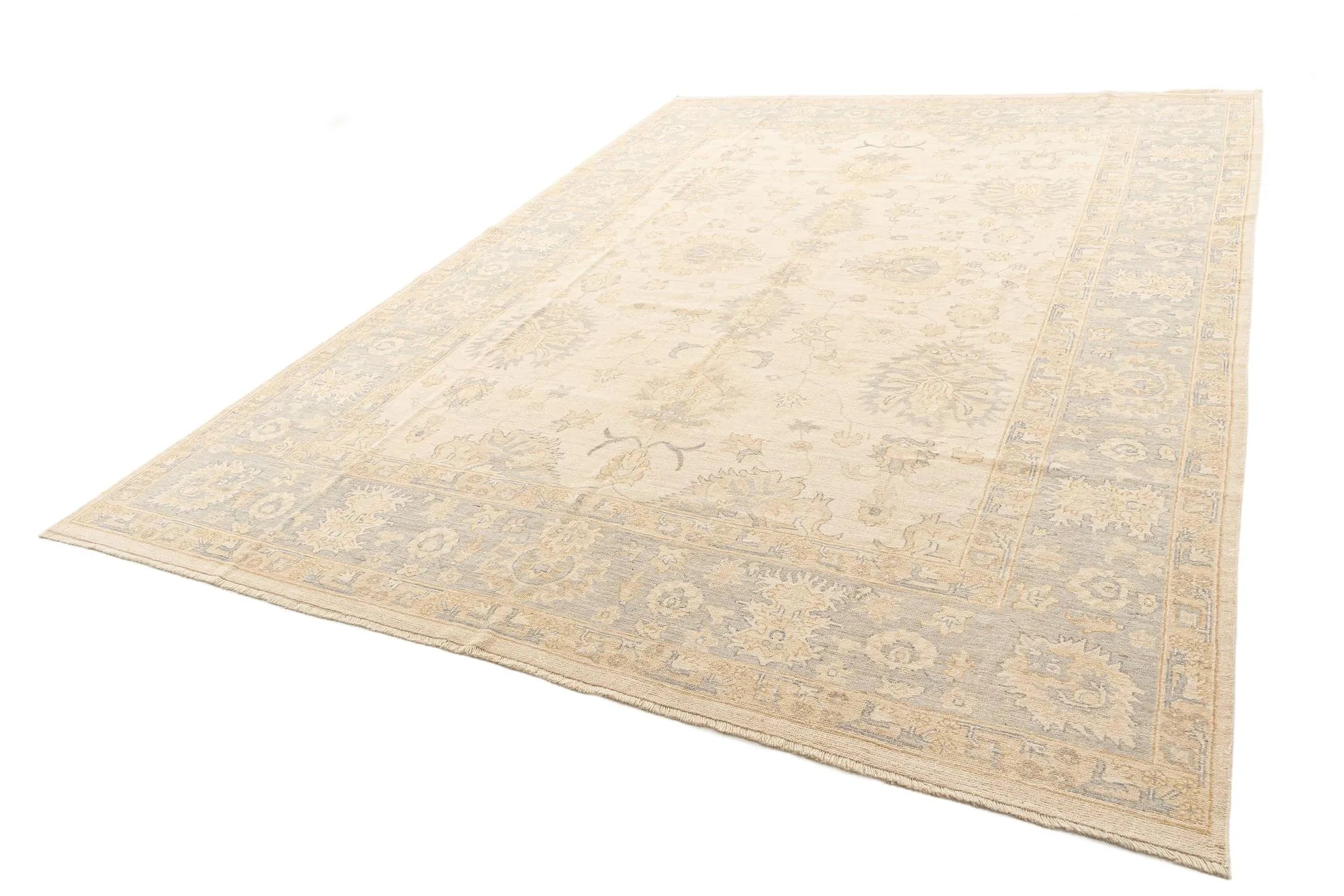 Beige Color Oushak Hand-Knotted Wool Rug