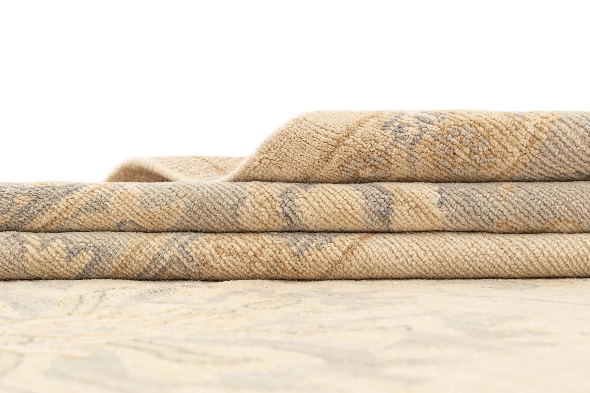 Beige Color Oushak Hand-Knotted Wool Rug