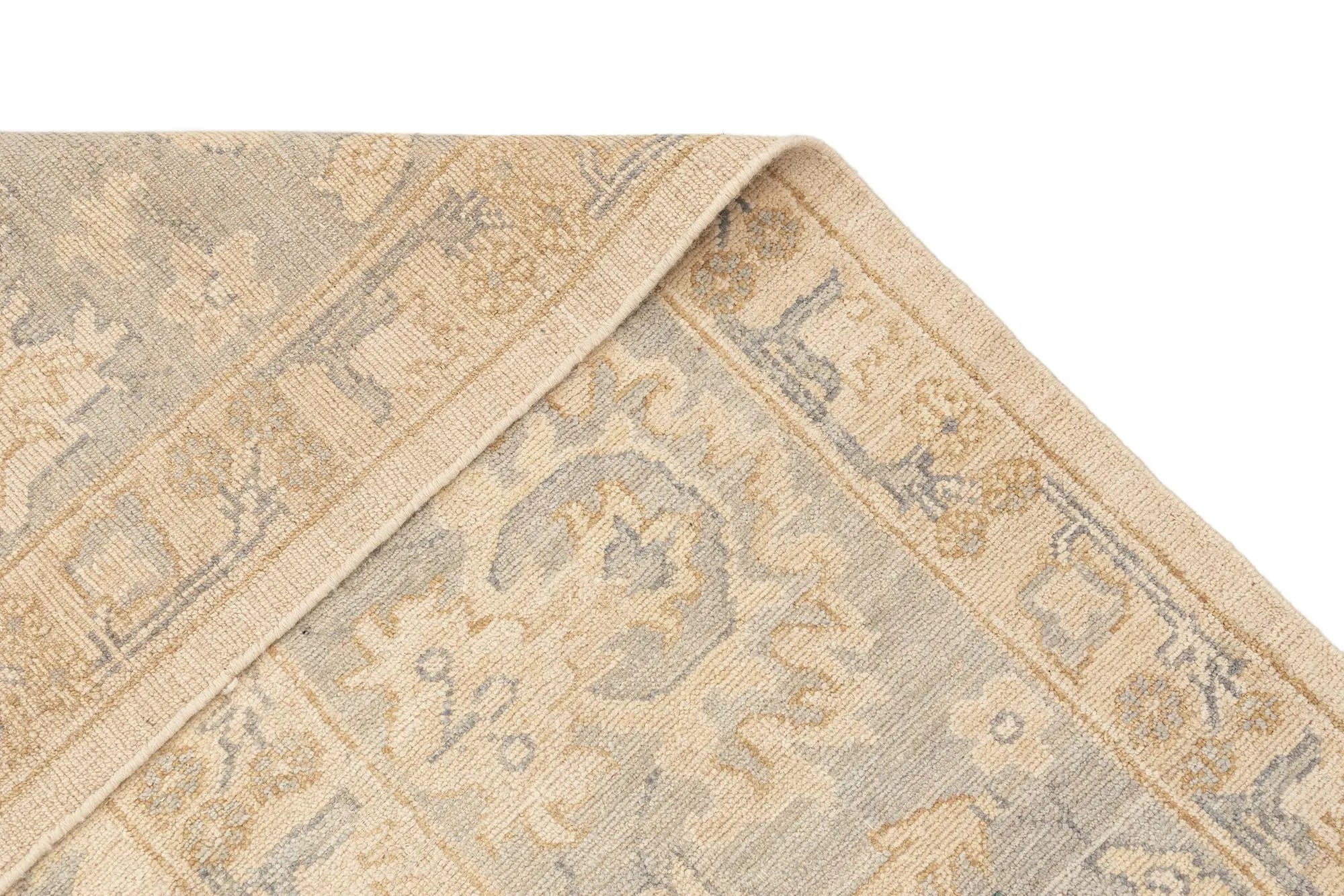 Beige Color Oushak Hand-Knotted Wool Rug