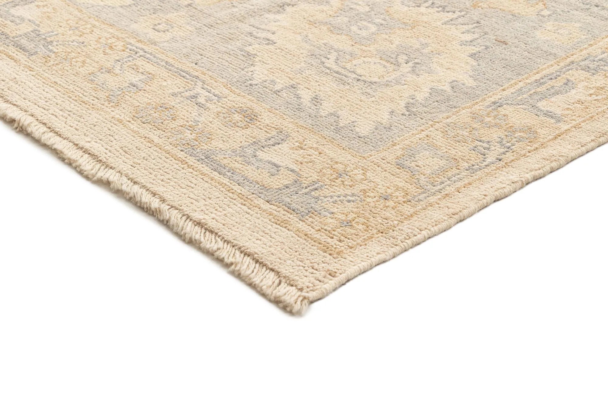 Beige Color Oushak Hand-Knotted Wool Rug