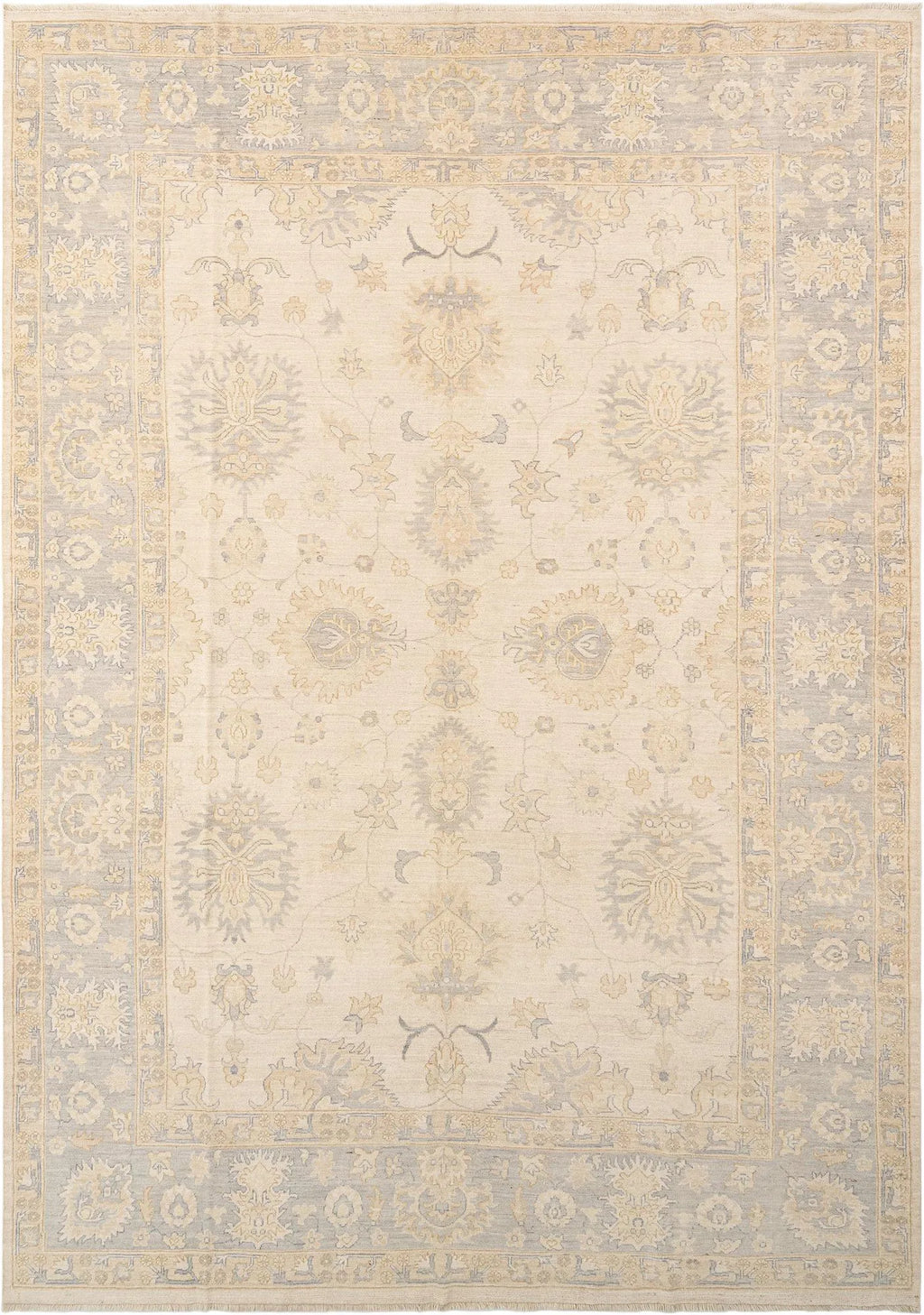 Beige Color Oushak Hand-Knotted Wool Rug