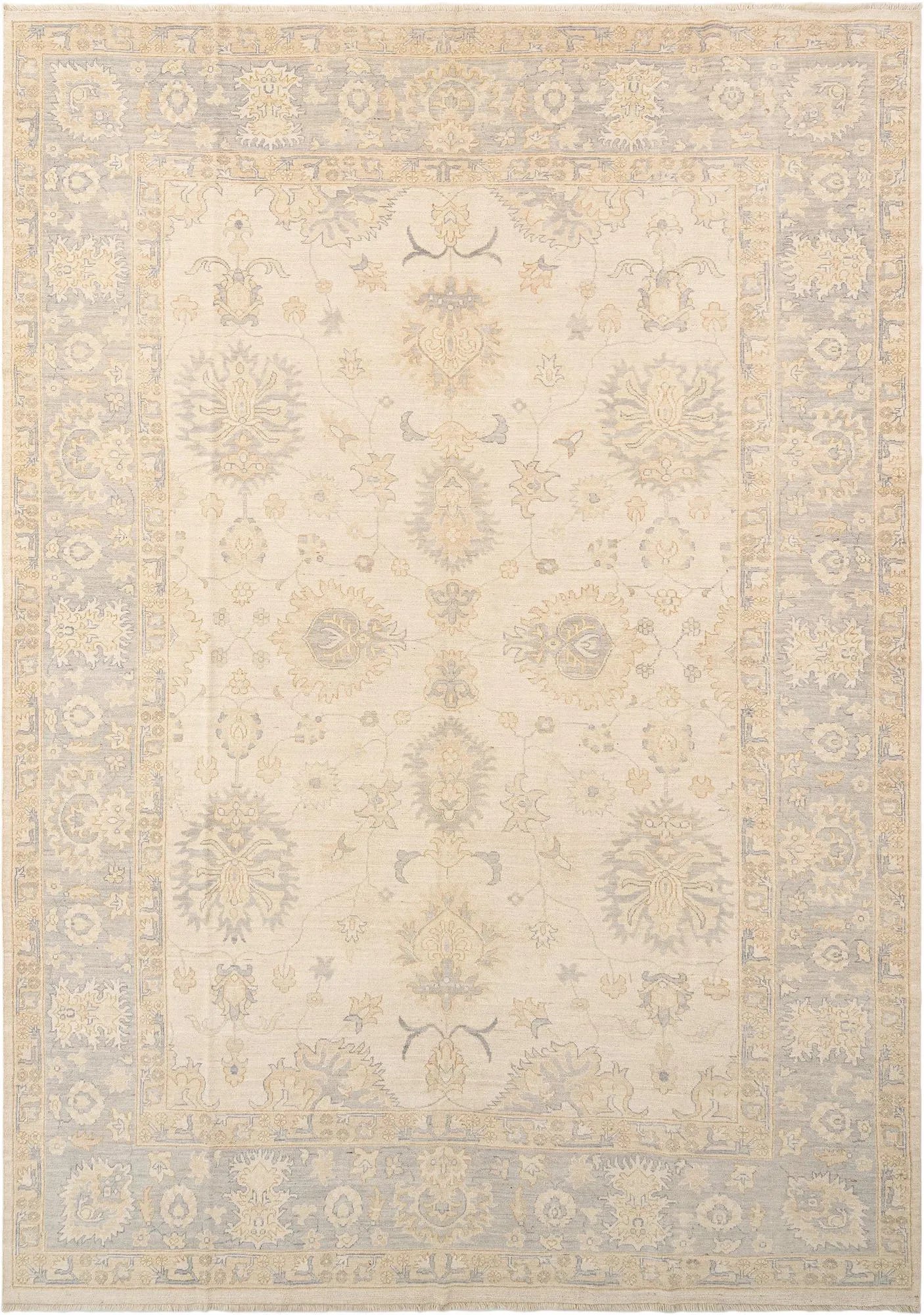 Beige Color Oushak Hand-Knotted Wool Rug