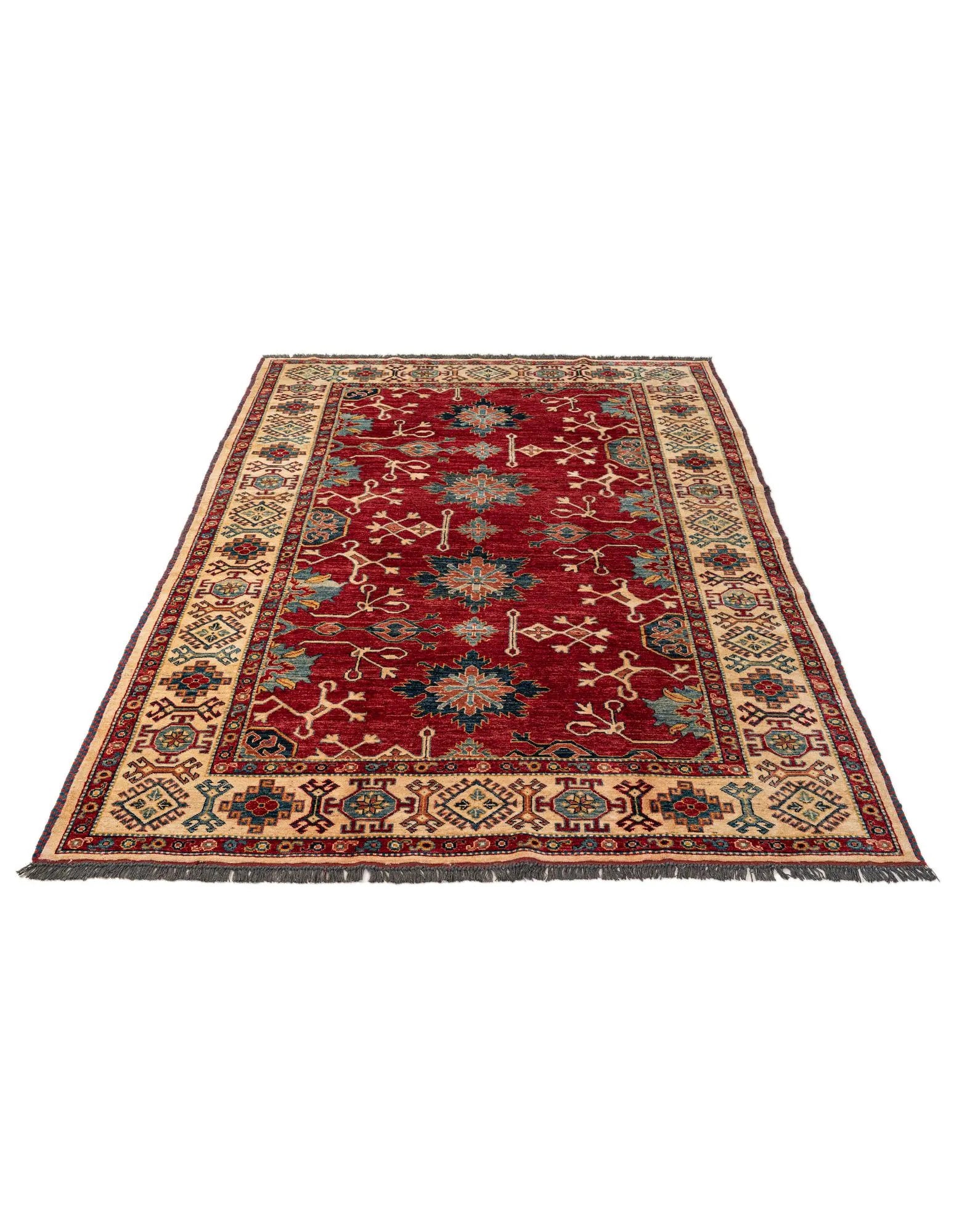 Red Color Kazak Hand-Knotted Wool Rug