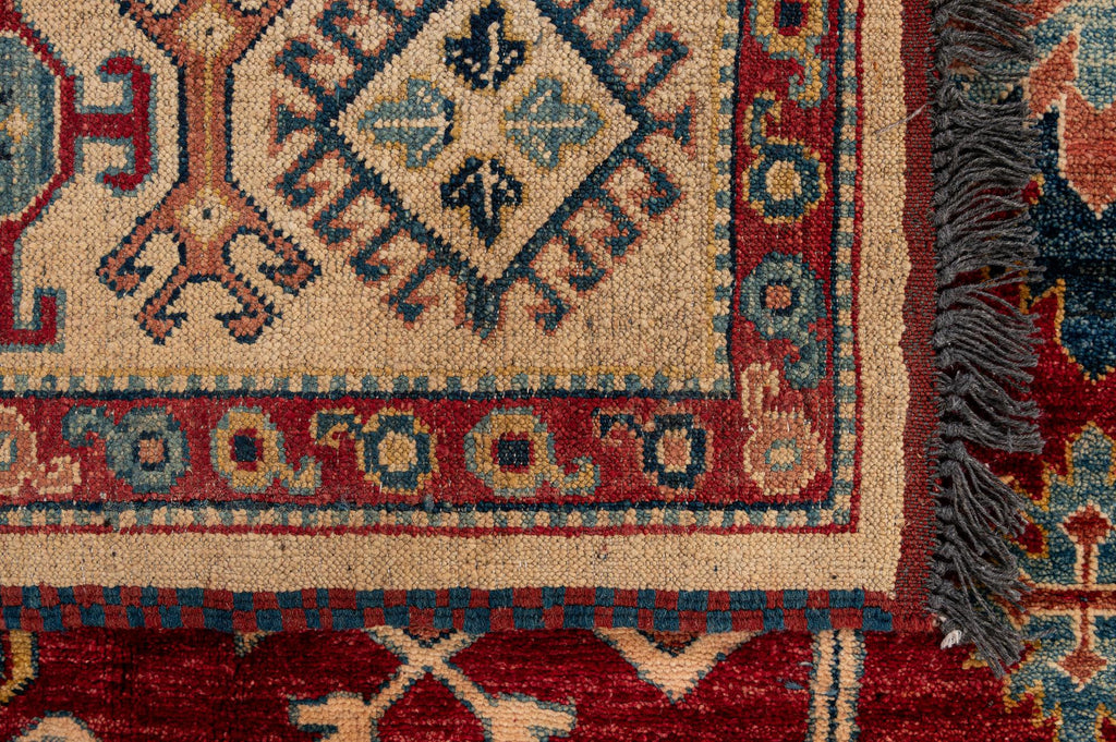 Red Color Kazak Hand-Knotted Wool Rug