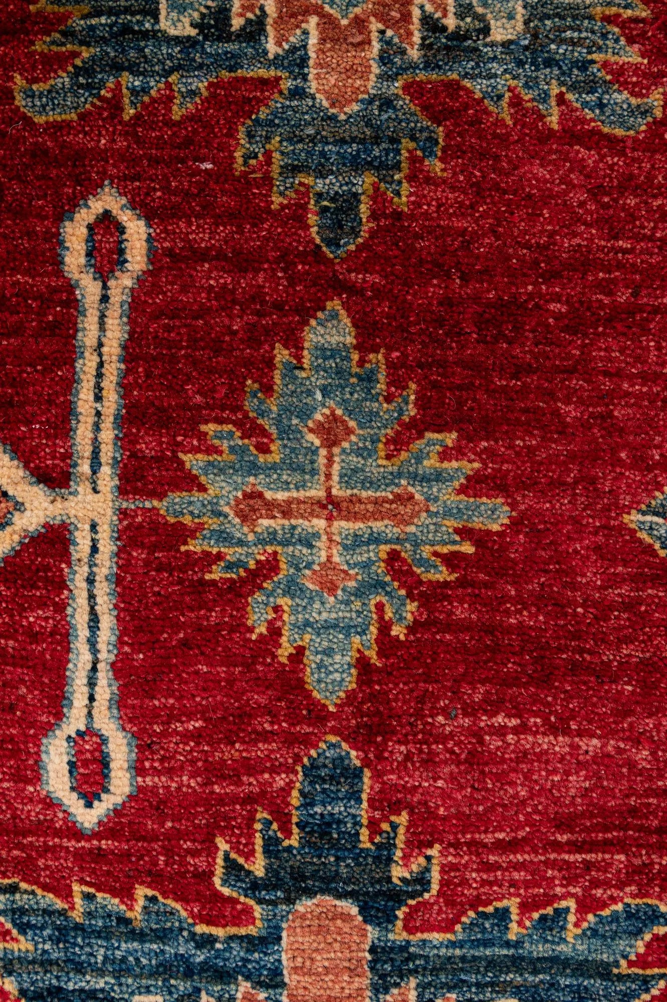 Red Color Kazak Hand-Knotted Wool Rug