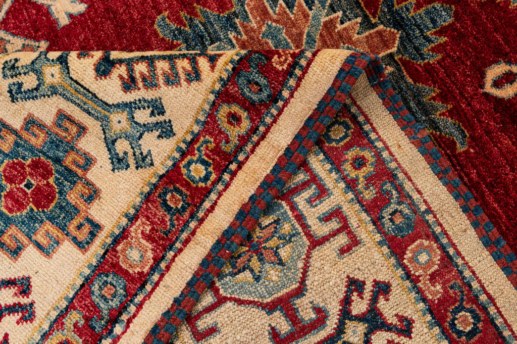 Red Color Kazak Hand-Knotted Wool Rug