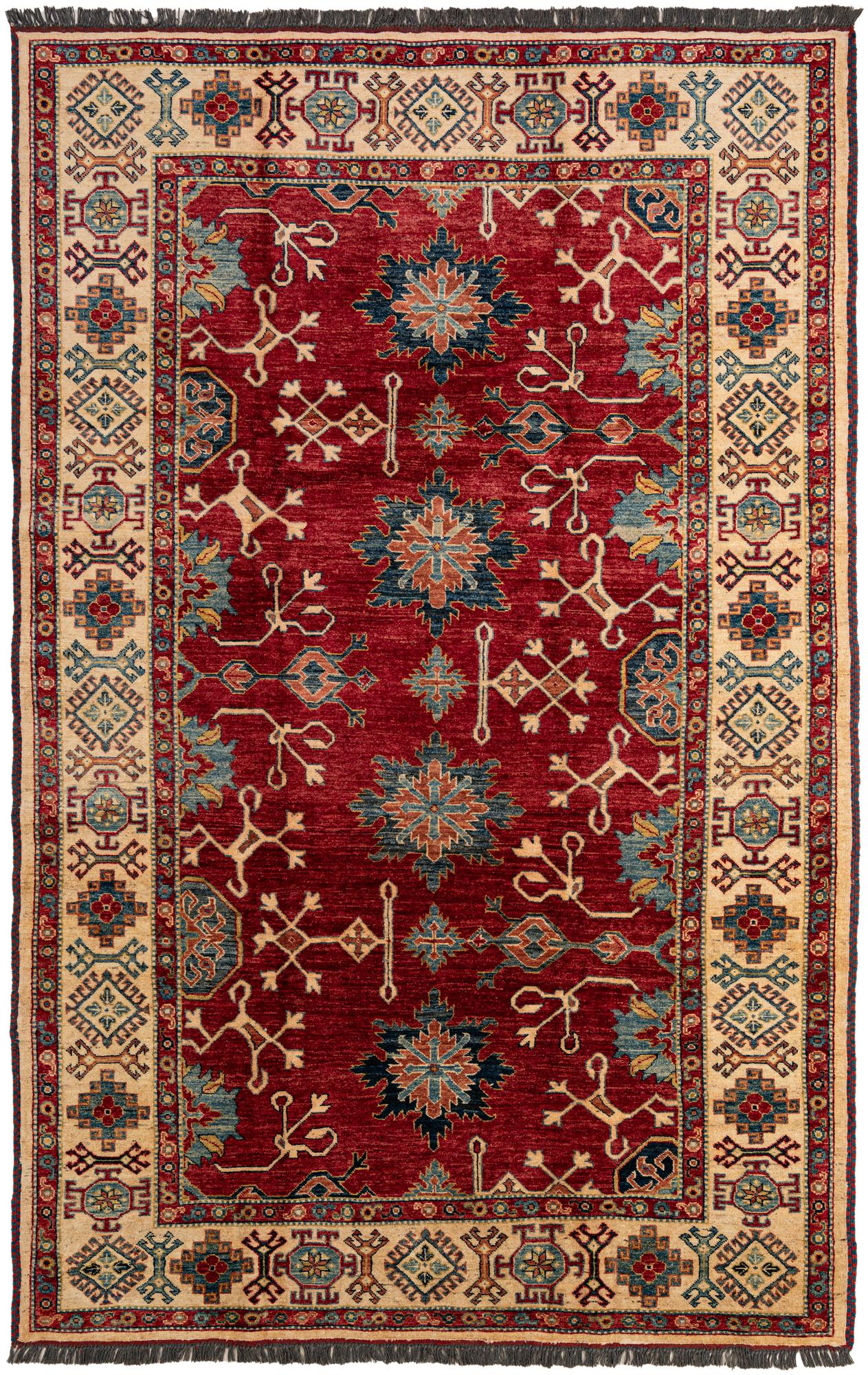 Red Color Kazak Hand-Knotted Wool Rug