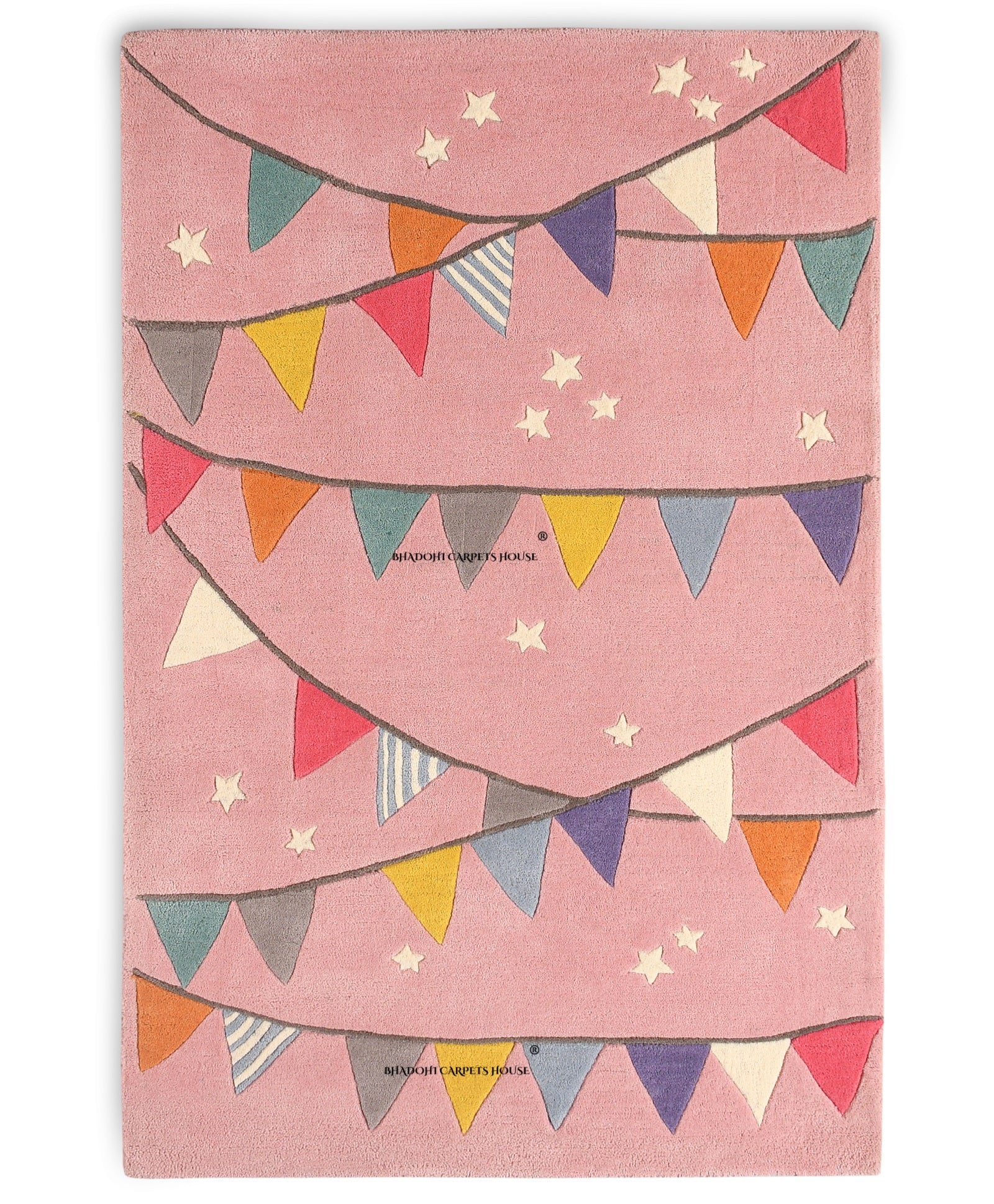 Pink Flags – Handmade Wool Nursery Rug, Baby Room, Kid’s Room, Playroom, Child’s Space Area Rug, Toddler Bedroom Carpets – Perfect for Children's Room Décor