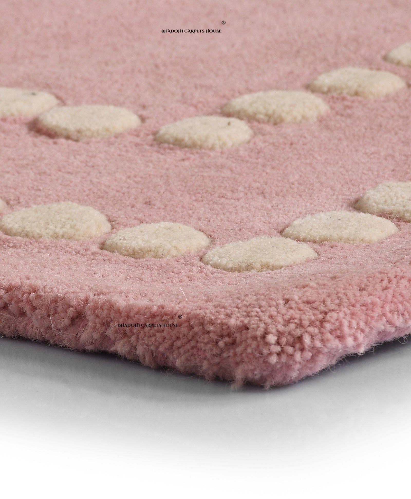 Pink Border – Handmade Wool Nursery Rug, Baby Room, Kid’s Room, Playroom, Child’s Space Area Rug, Toddler Bedroom Carpets – Perfect for Children's Room Décor