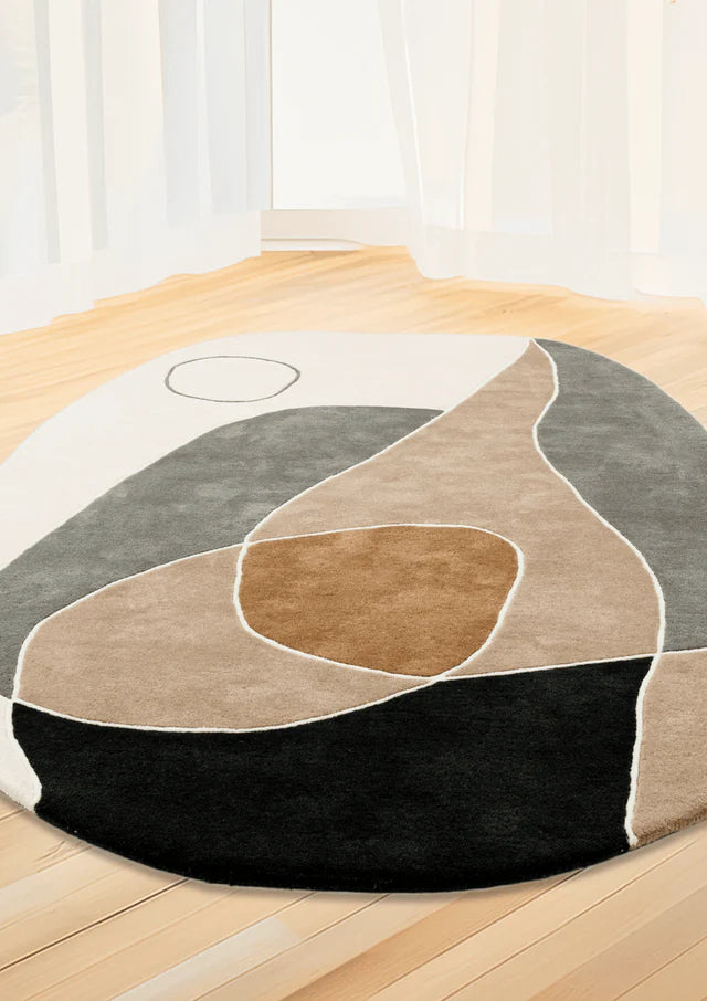 Grey Rust Color Hand-Tufted Irregular Rug