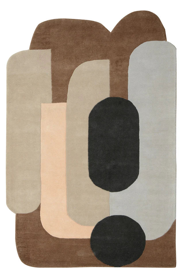 Beige Brown Color Premium Handmade Woolen Irregular Rug