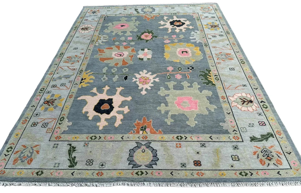Grey Oushak Hand-Knotted Wool Rug