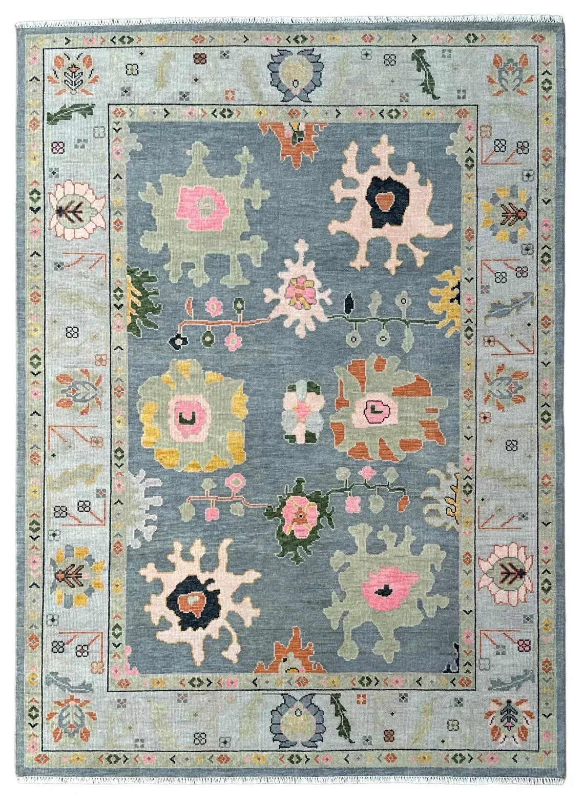 Grey Oushak Hand-Knotted Wool Rug