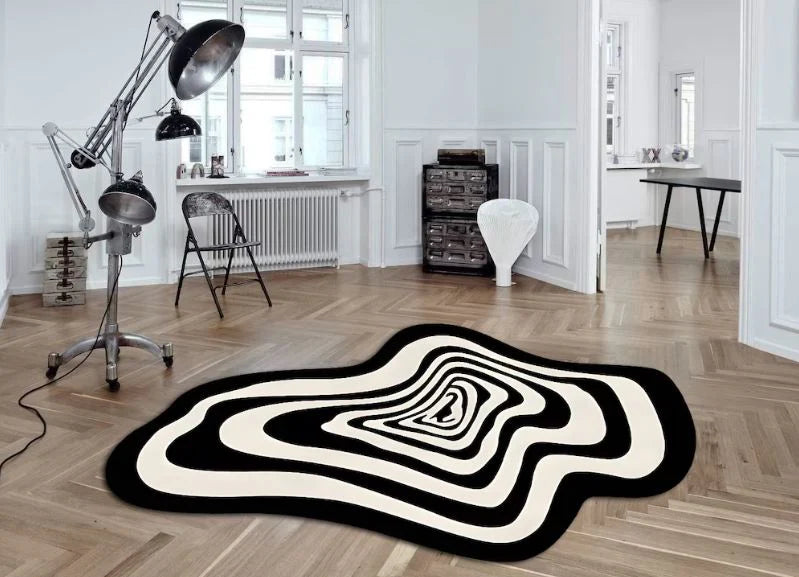 Black & White Hand-Tufted Irregular Rug
