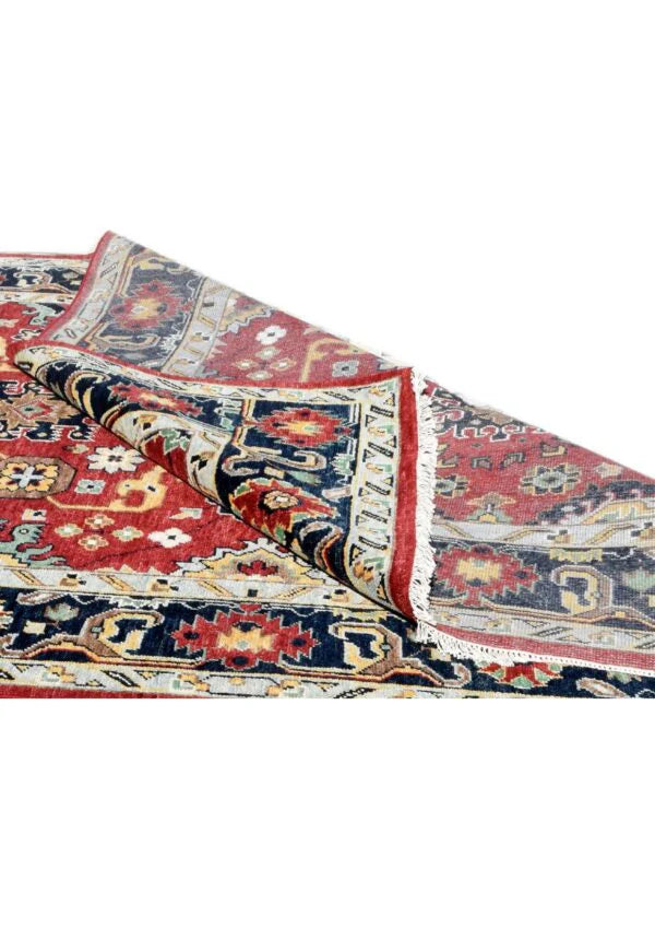 Red Oushak Hand-Knotted Wool Rug