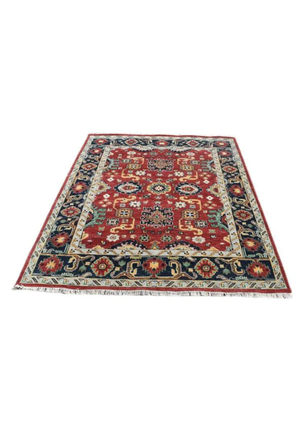 Red Oushak Hand-Knotted Wool Rug