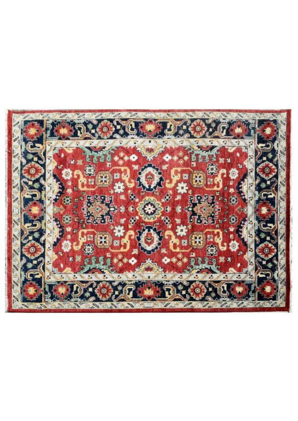 Red Oushak Hand-Knotted Wool Rug