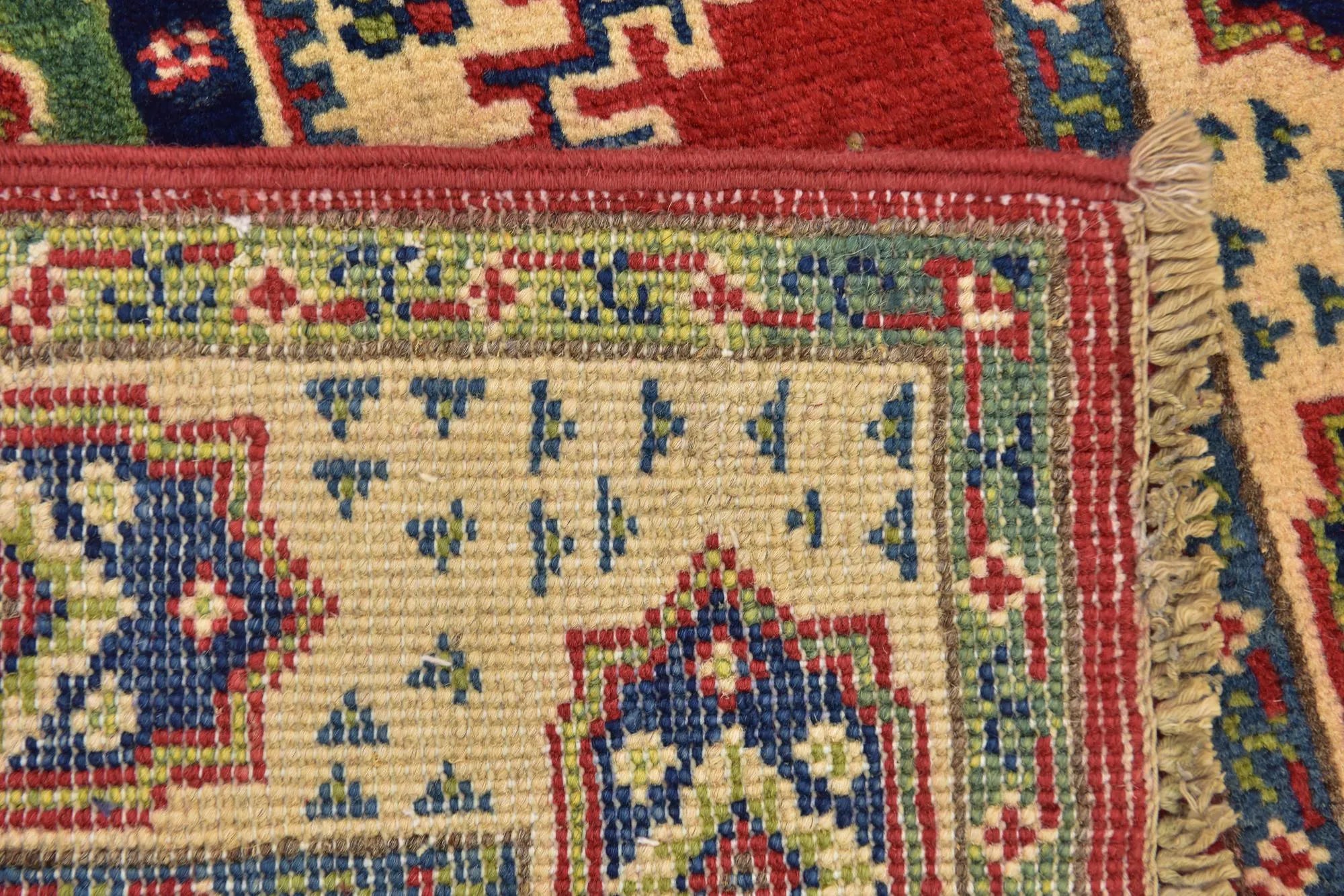 Red Color Kazak Hand-Knotted Wool Rug
