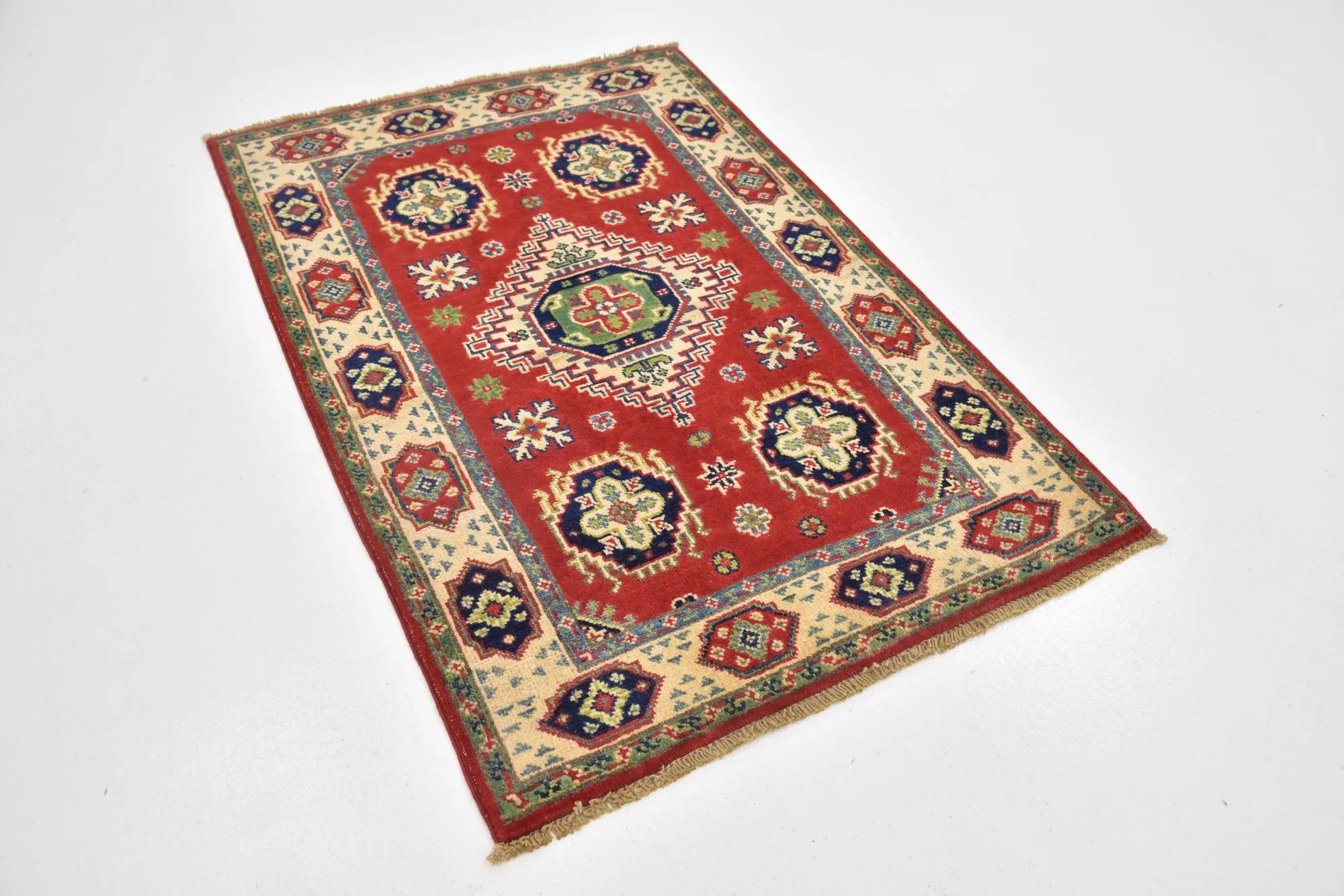 Red Color Kazak Hand-Knotted Wool Rug