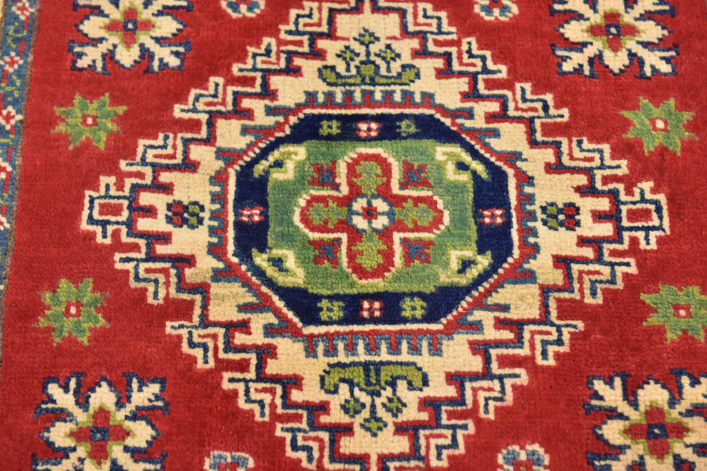 Red Color Kazak Hand-Knotted Wool Rug