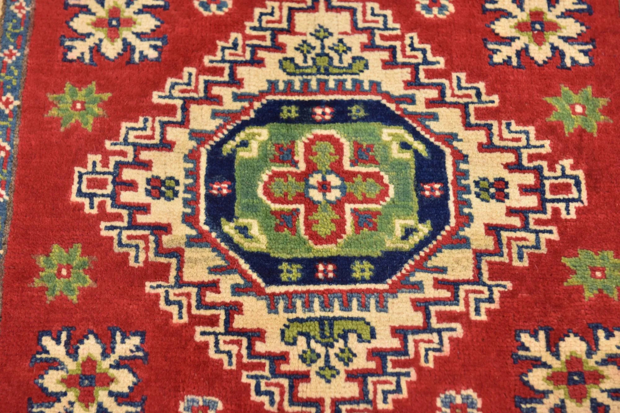 Red Color Kazak Hand-Knotted Wool Rug