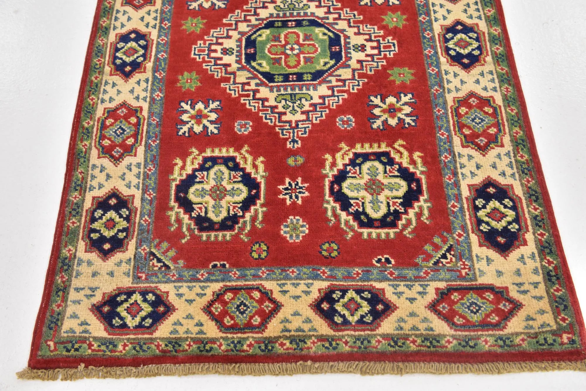 Red Color Kazak Hand-Knotted Wool Rug