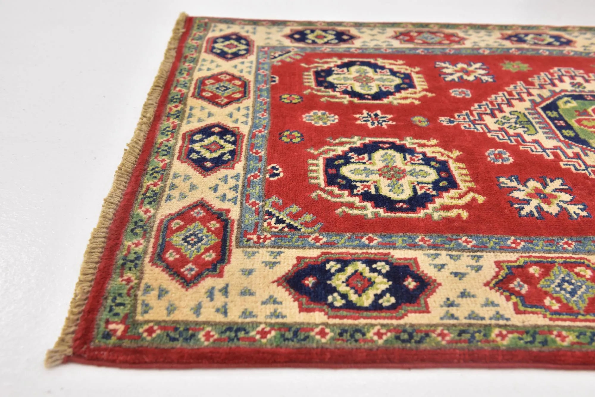 Red Color Kazak Hand-Knotted Wool Rug