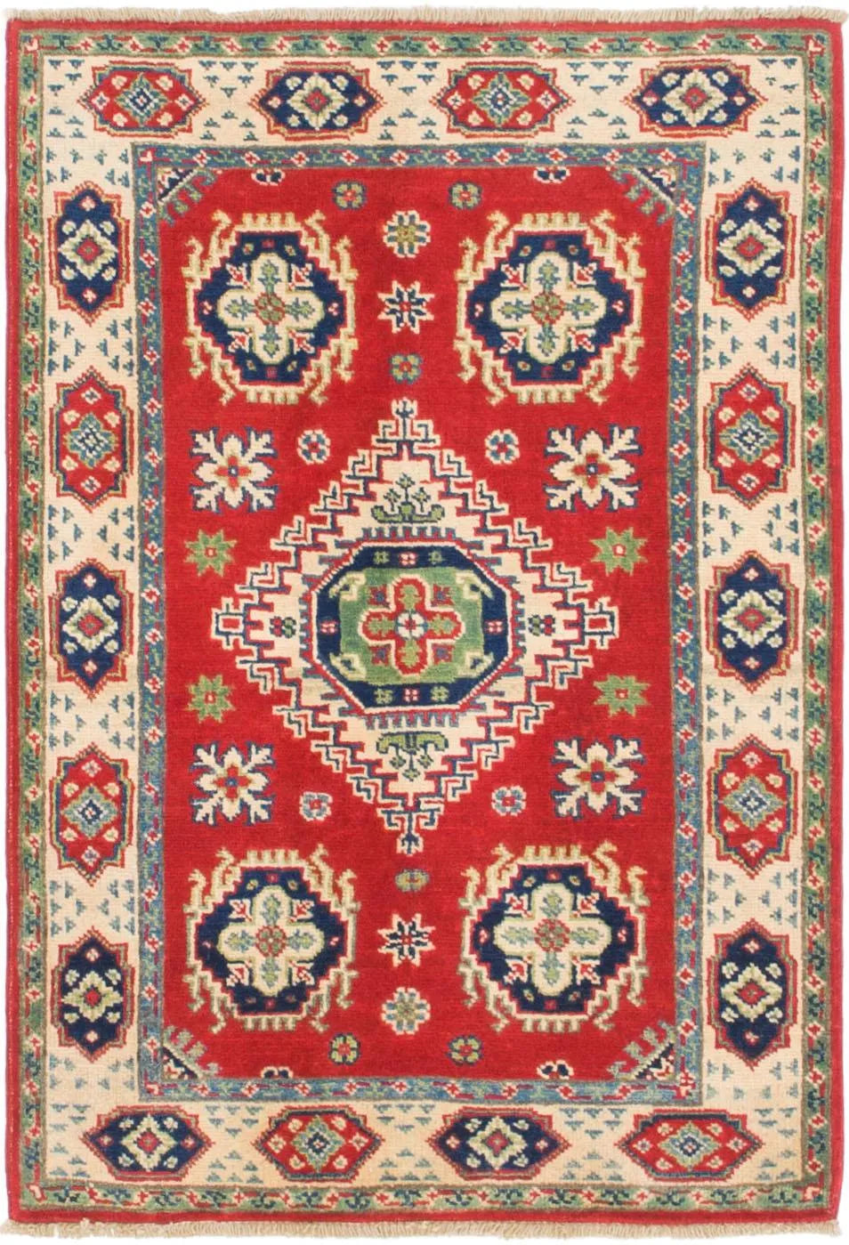 Red Color Kazak Hand-Knotted Wool Rug