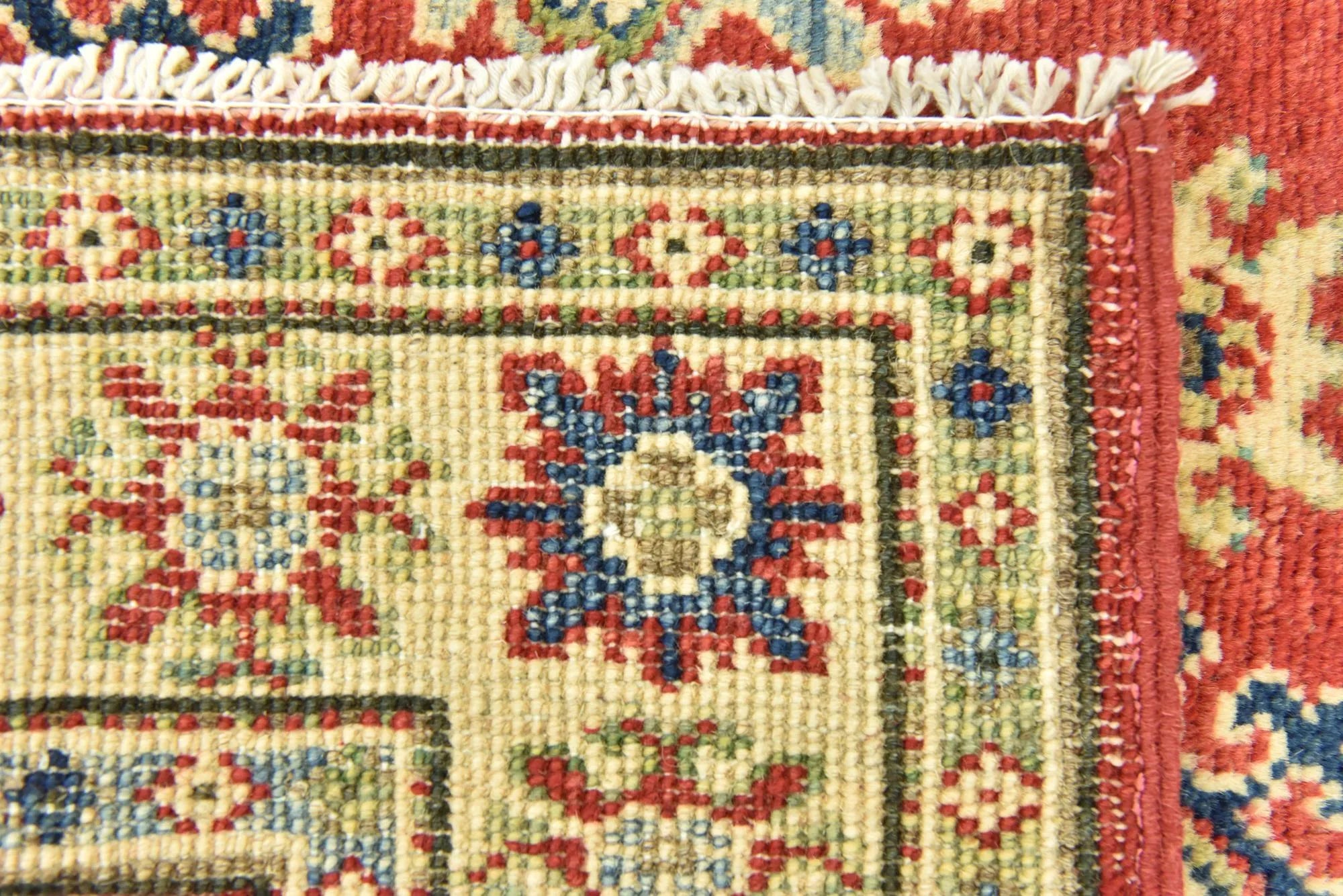 Red & Yellow Color Kazak Hand-Knotted Wool Rug