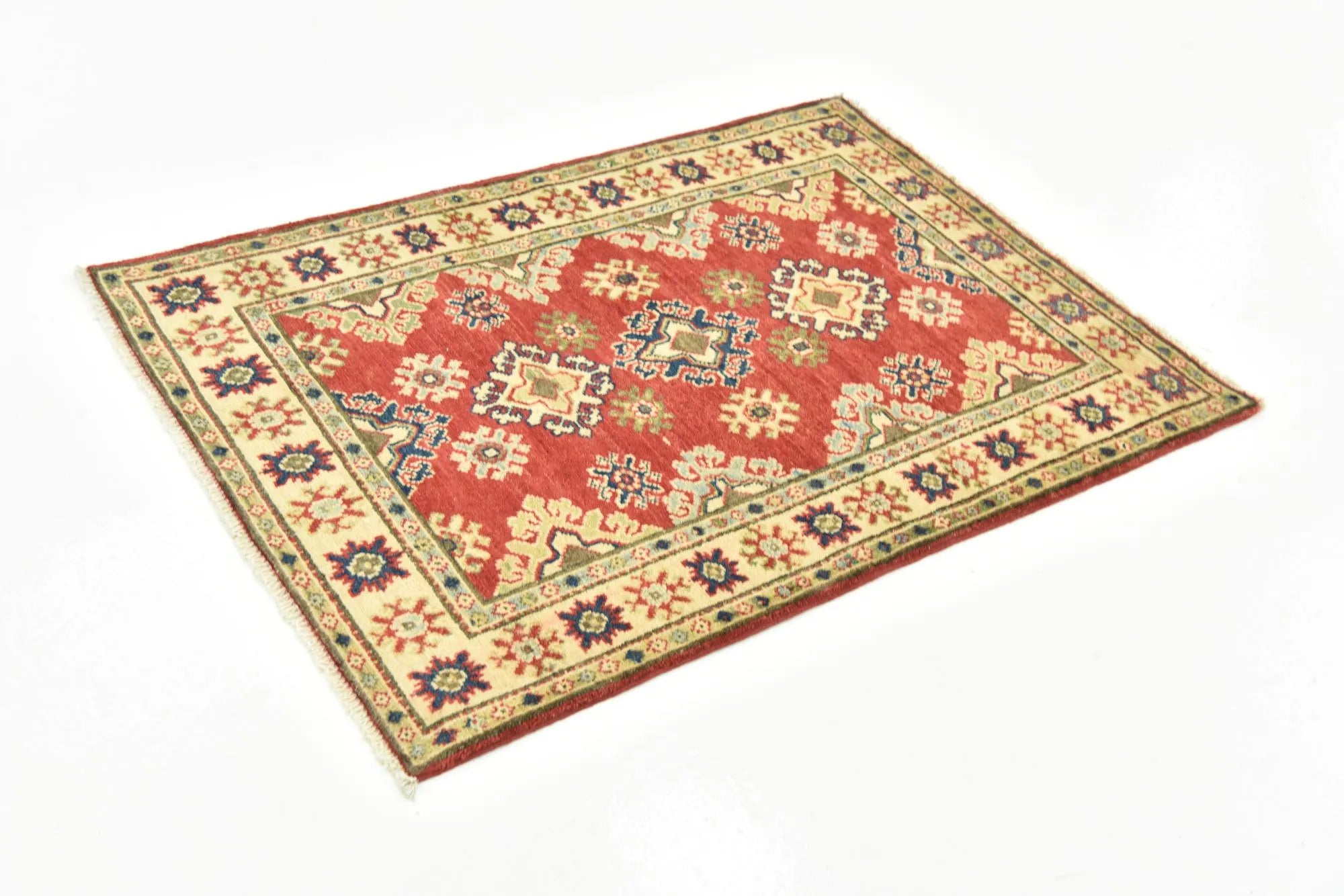Red & Yellow Color Kazak Hand-Knotted Wool Rug