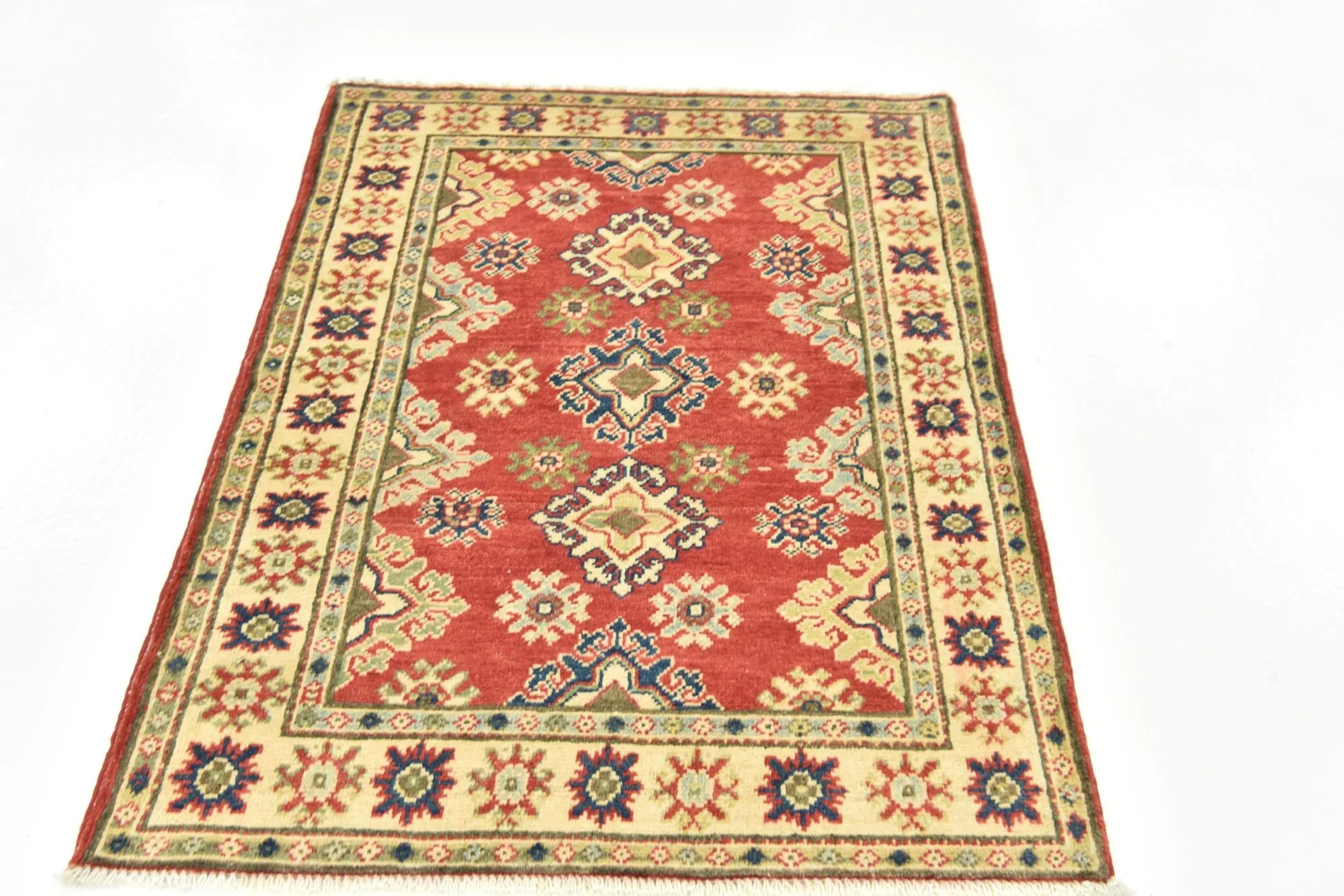 Red & Yellow Color Kazak Hand-Knotted Wool Rug