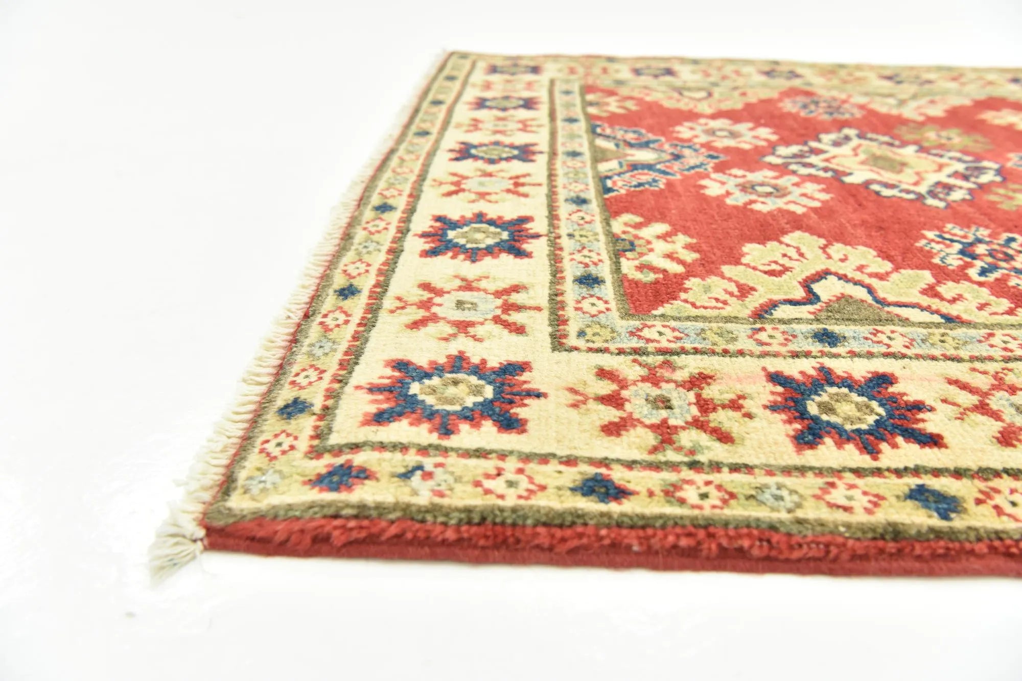 Red & Yellow Color Kazak Hand-Knotted Wool Rug