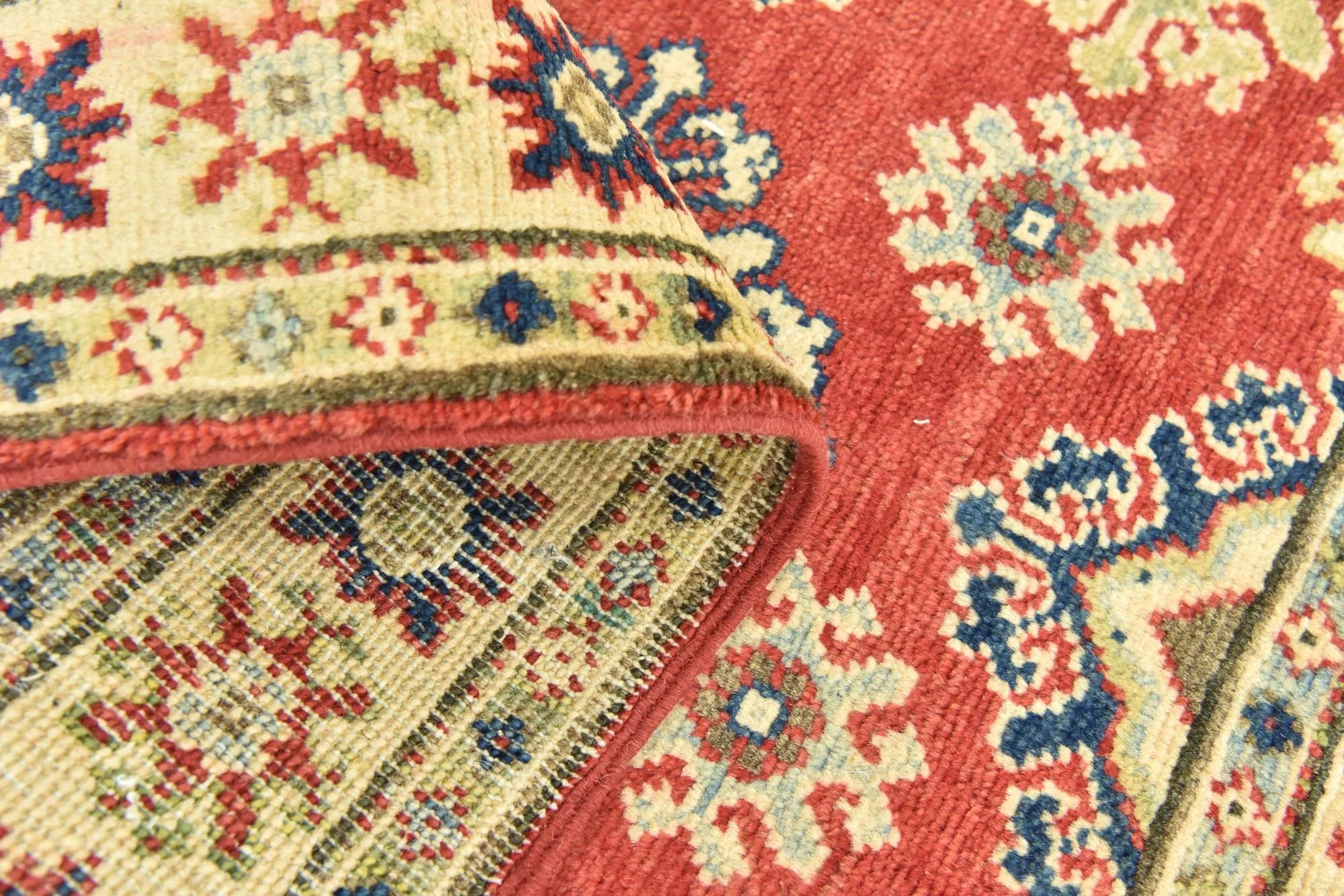 Red & Yellow Color Kazak Hand-Knotted Wool Rug