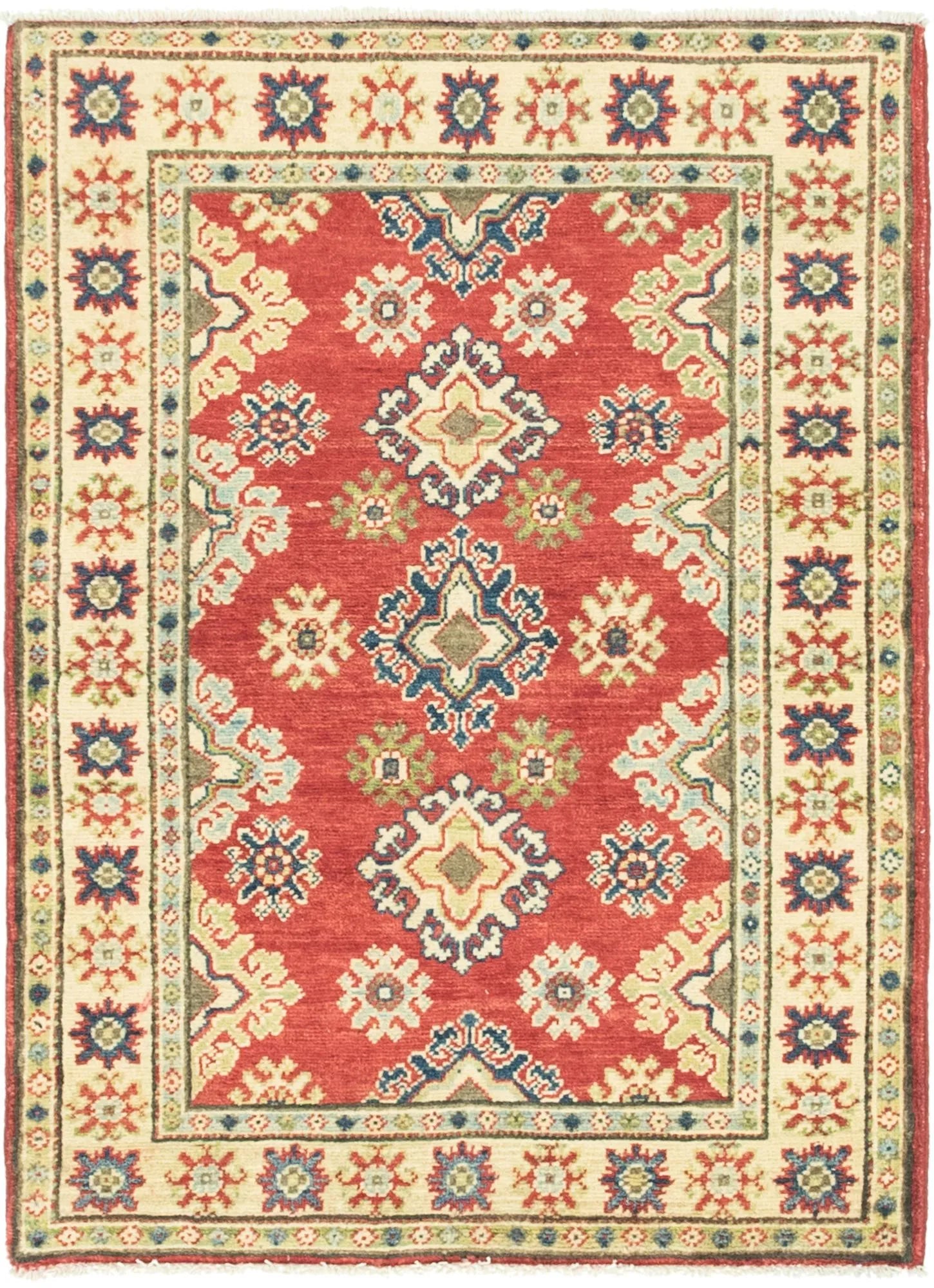 Red & Yellow Color Kazak Hand-Knotted Wool Rug