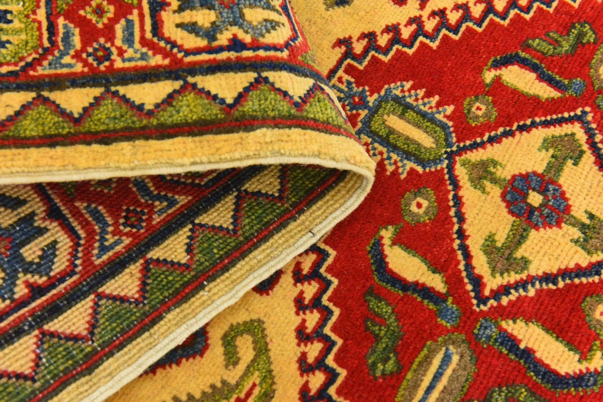 Yellow Color Kazak Hand-Knotted Wool Rug