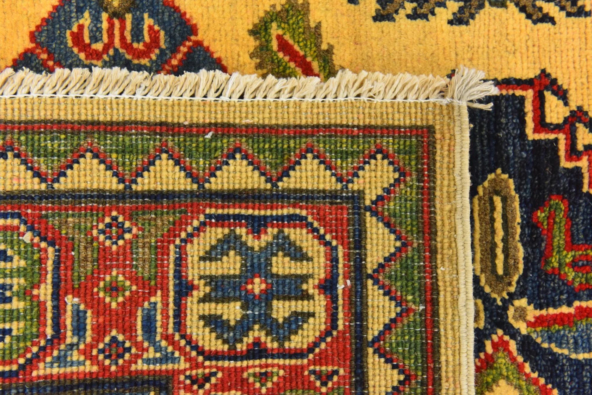 Yellow Color Kazak Hand-Knotted Wool Rug