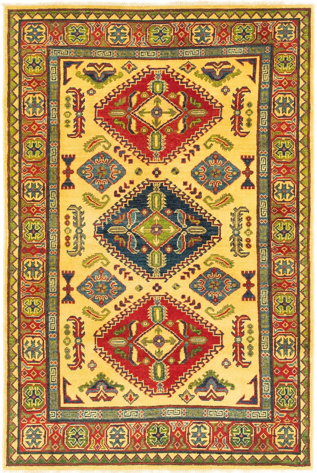 Yellow Color Kazak Hand-Knotted Wool Rug