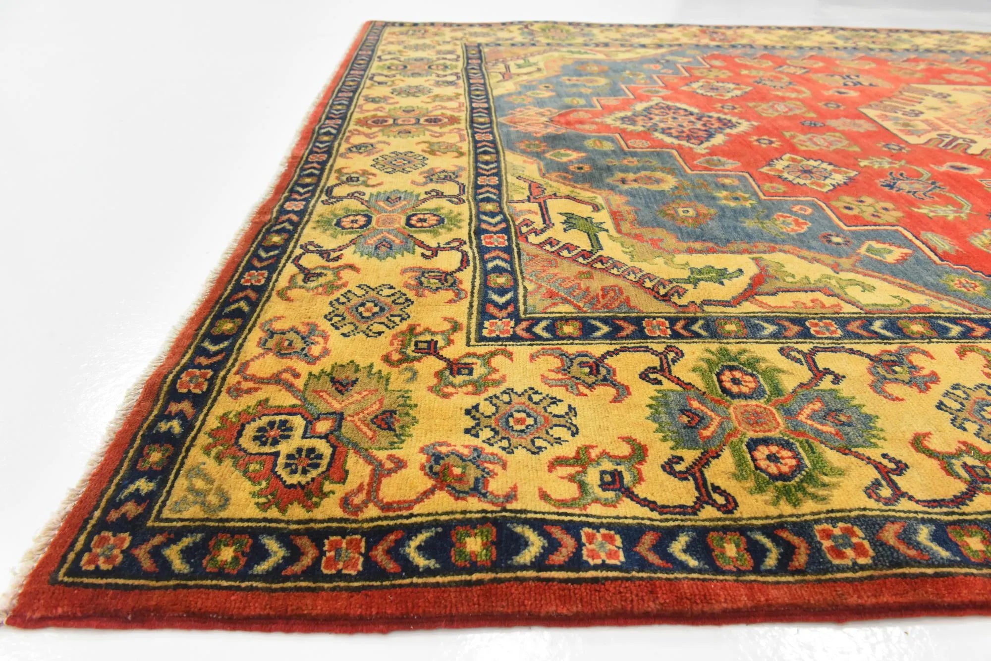 Red & Yellow Color Kazak Hand-Knotted Wool Rug