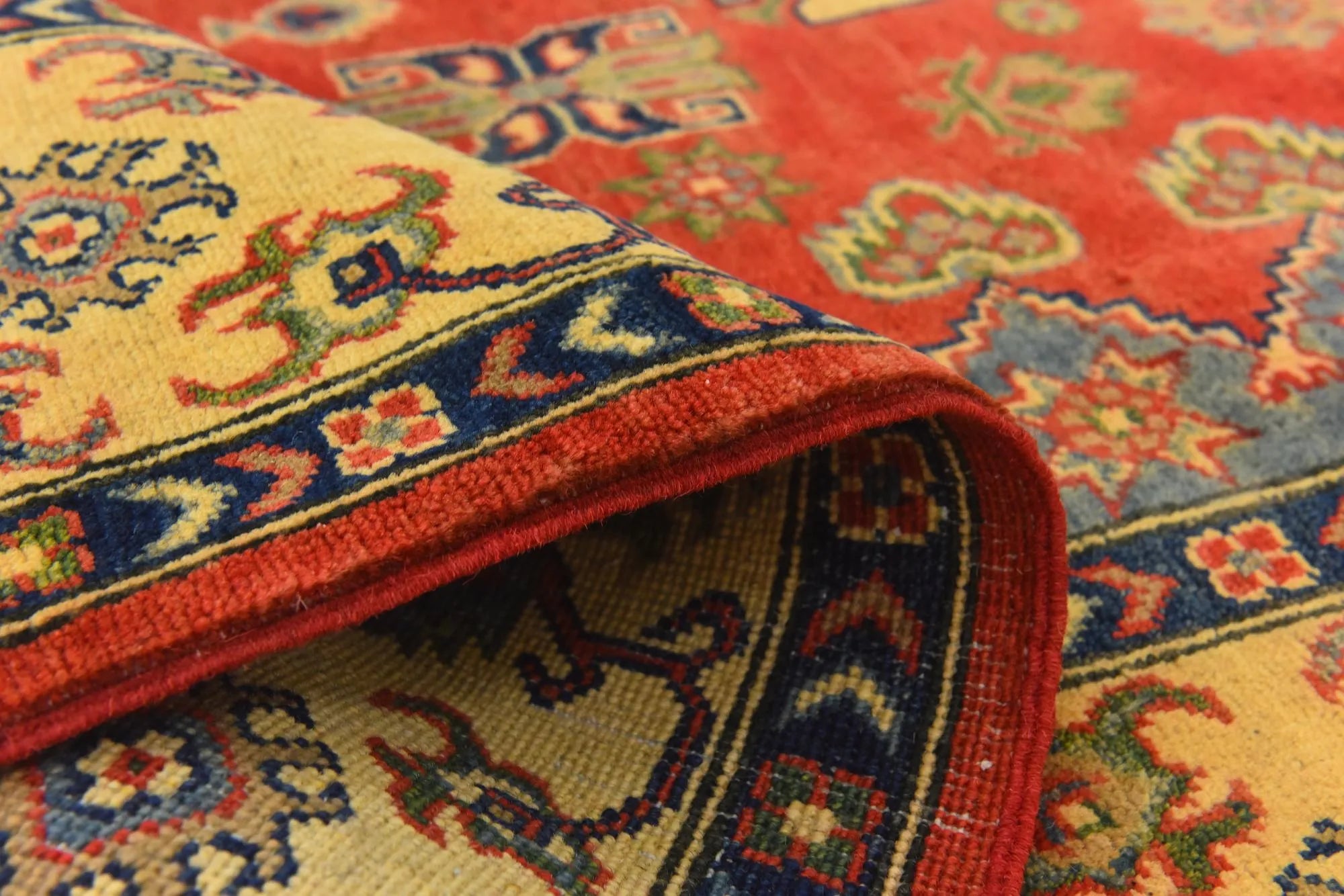 Red & Yellow Color Kazak Hand-Knotted Wool Rug