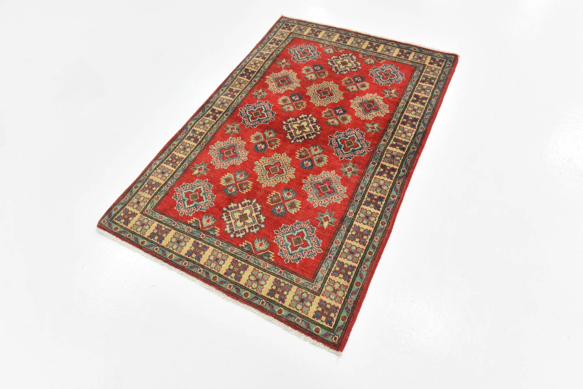 Red Color Kazak Hand-Knotted Wool Rug