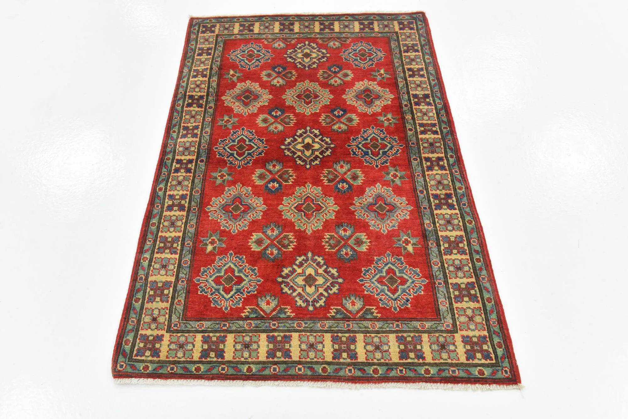 Red Color Kazak Hand-Knotted Wool Rug