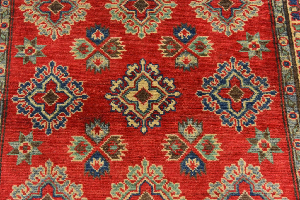 Red Color Kazak Hand-Knotted Wool Rug