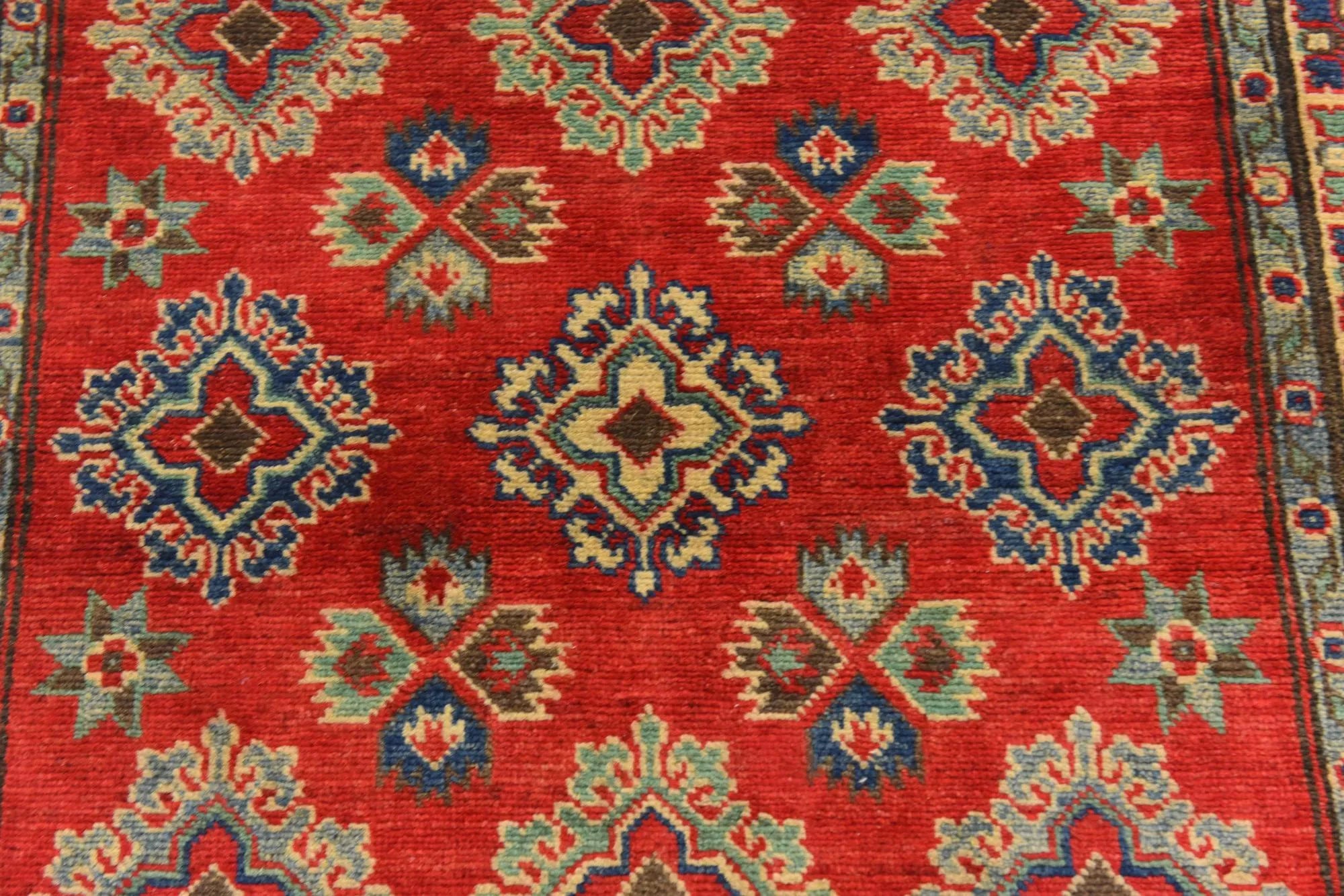 Red Color Kazak Hand-Knotted Wool Rug