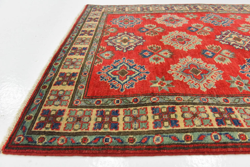 Red Color Kazak Hand-Knotted Wool Rug