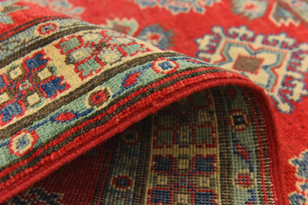 Red Color Kazak Hand-Knotted Wool Rug