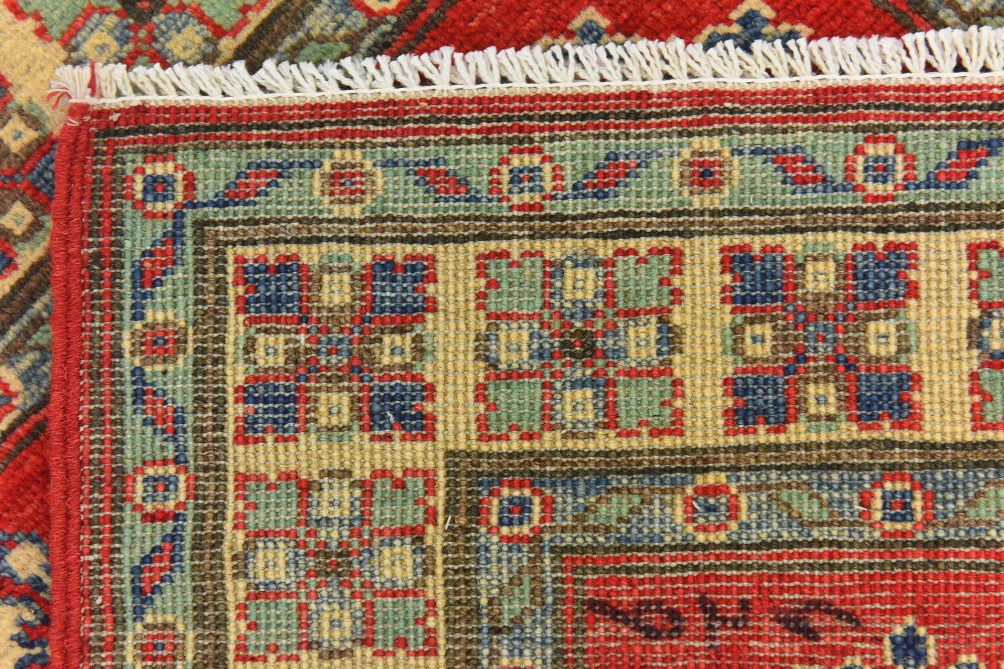 Red Color Kazak Hand-Knotted Wool Rug