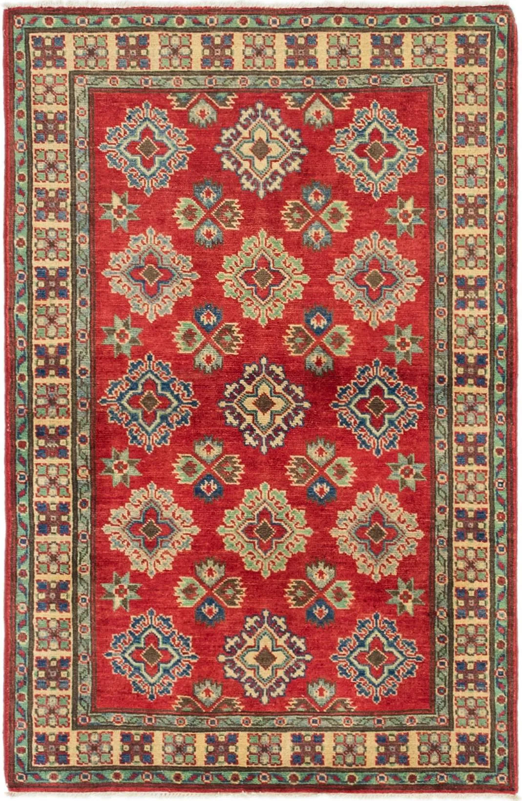 Red Color Kazak Hand-Knotted Wool Rug