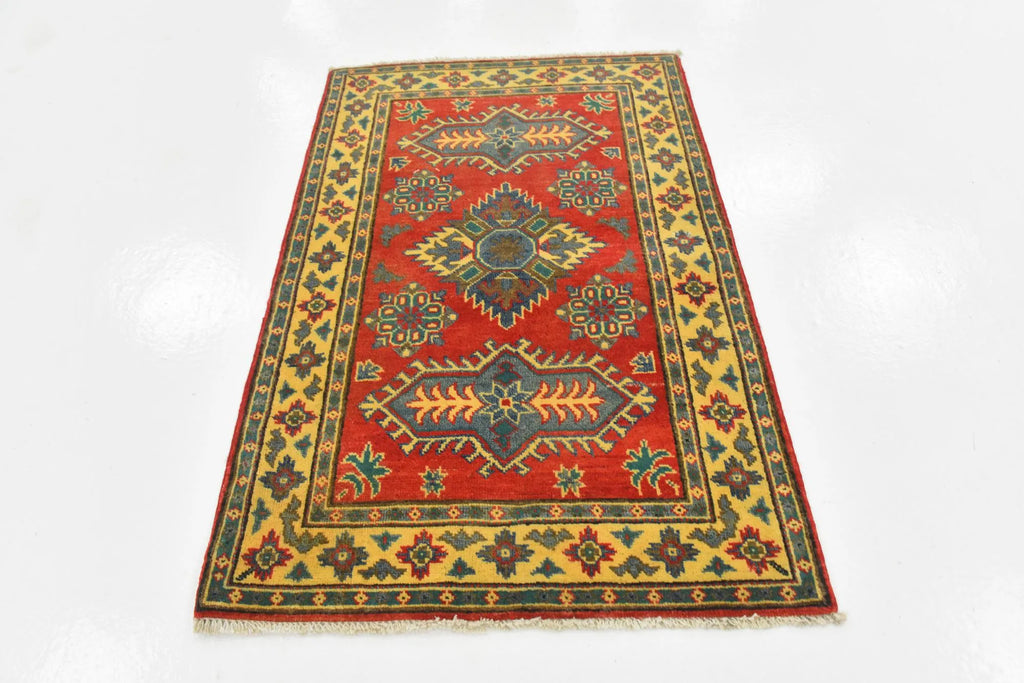 Red & Yellow Color Kazak Hand-Knotted Wool Rug