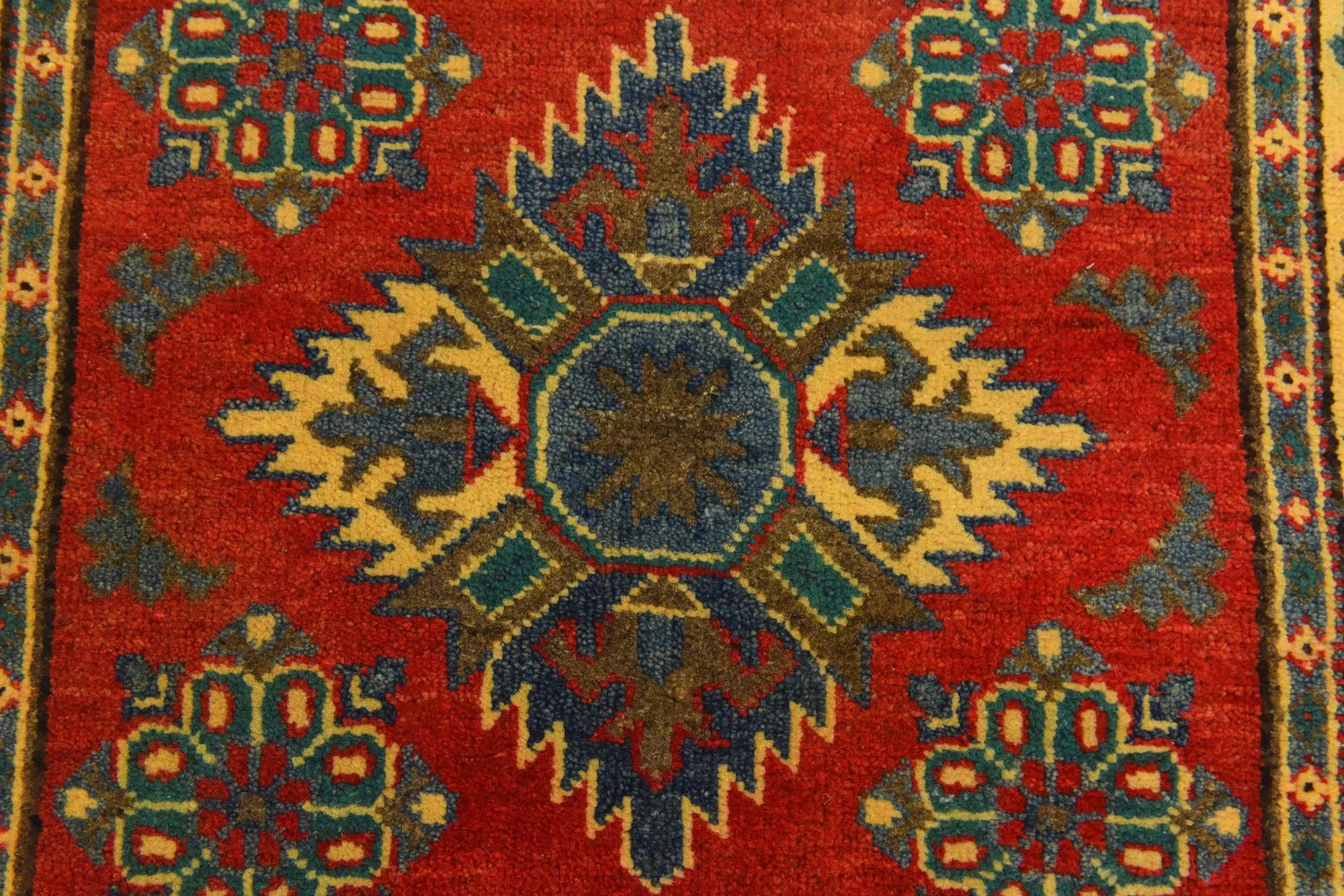 Red & Yellow Color Kazak Hand-Knotted Wool Rug