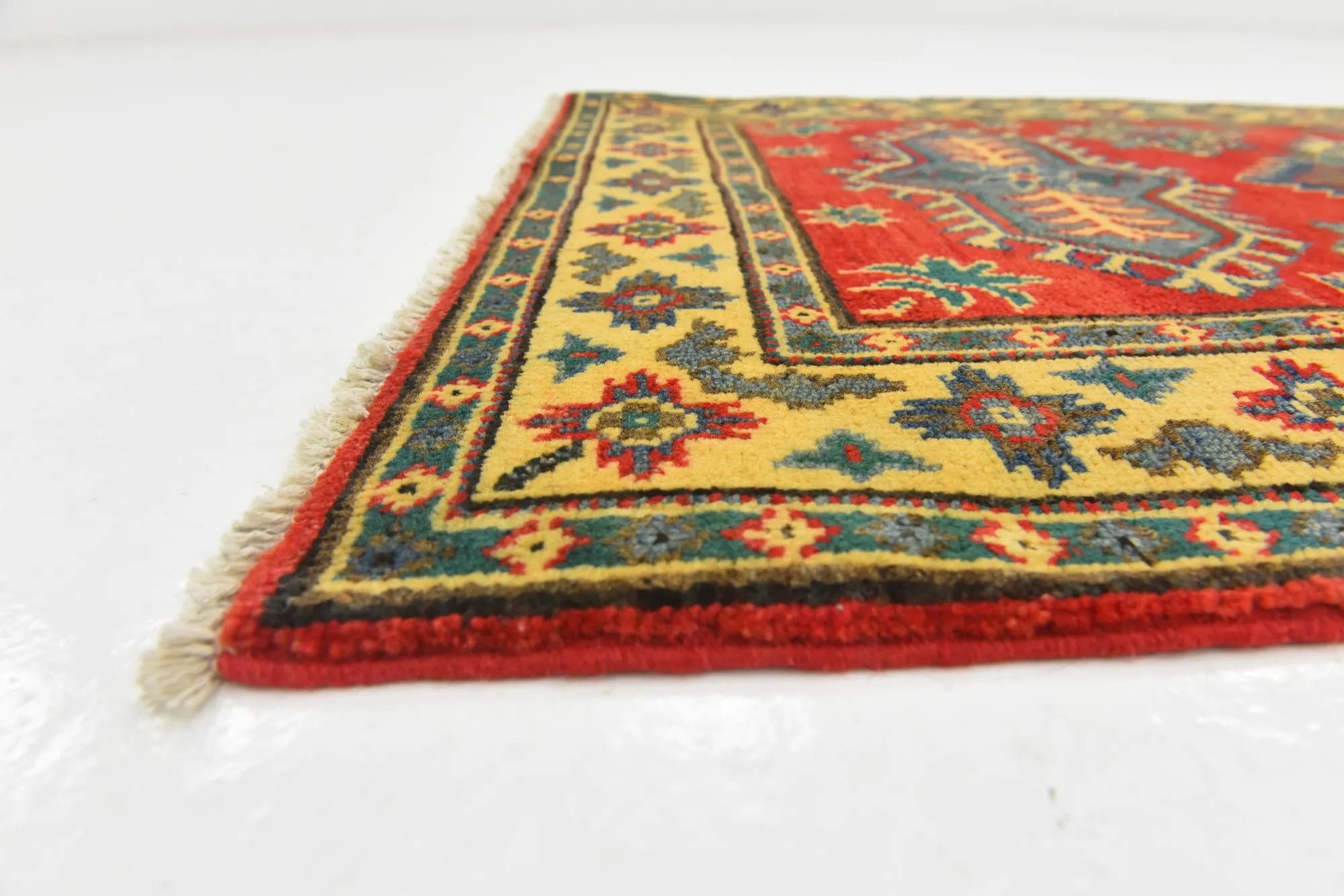 Red & Yellow Color Kazak Hand-Knotted Wool Rug